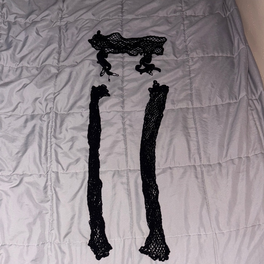 Black Fishnet Stockings and Garter Set